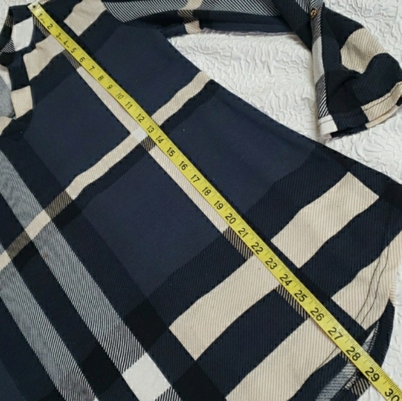 Lildy Button Sleeve Tunic Plaid Blue and Cream, Size  S-M - Picture 14 of 16